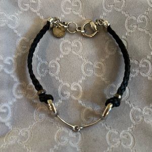 Women’s Gucci Black Horsebit Leather Braided Silver Bracelet